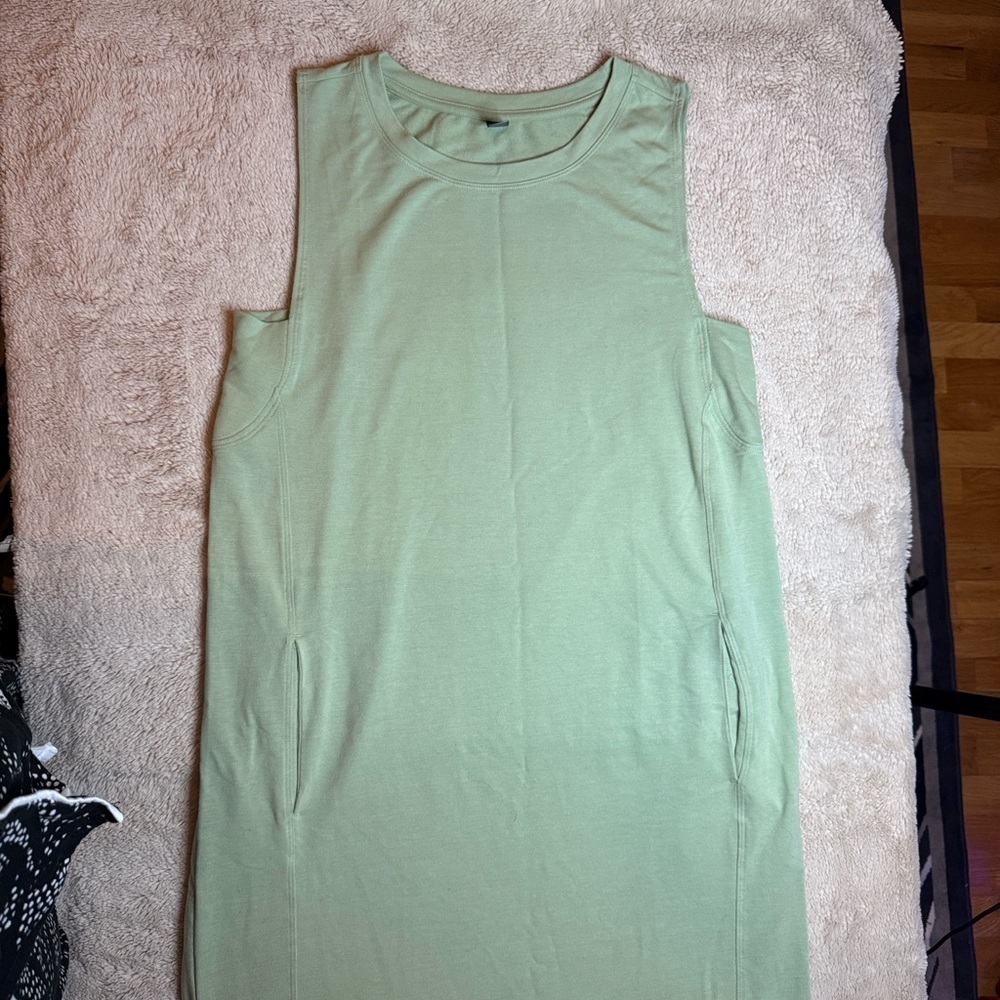Sleeveless Green Maxi Dress Stretch Pockets Athleisure sz L - Picture 5 of 10